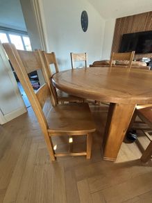 5ft Round Solid Oak Dining Table & 6 Chairs