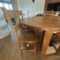 5ft Round Solid Oak Dining Table & 6 Chairs