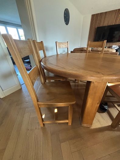 5ft Round Solid Oak Dining Table & 6 Chairs