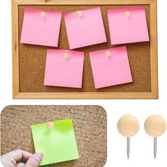 130-Pcs Wooden Push Pins, Natural Wood Thumb Tacks, Round Head Decorative Drawing Pins for Corkboard, Blackboard, Calendar, Maps