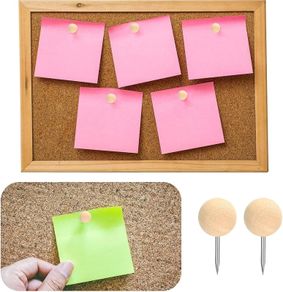 130-Pcs Wooden Push Pins, Natural Wood Thumb Tacks, Round Head Decorative Drawing Pins for Corkboard, Blackboard, Calendar, Maps