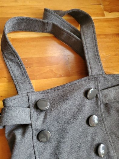 Grey Pinafore Dress with Button Detail