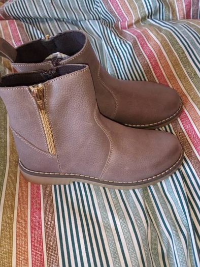 Dubarrys taupe ankle boots with gold decorative zip