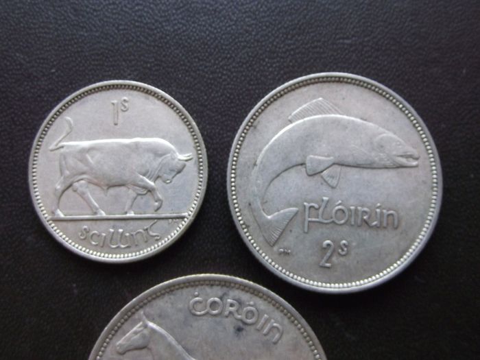 1939 Irish Republic. Set of 3 Silver Coins: Half Crown&Florin&Shilling