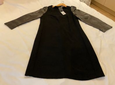 Stunning Jaeger black leather detail shift dress 10 NWT New