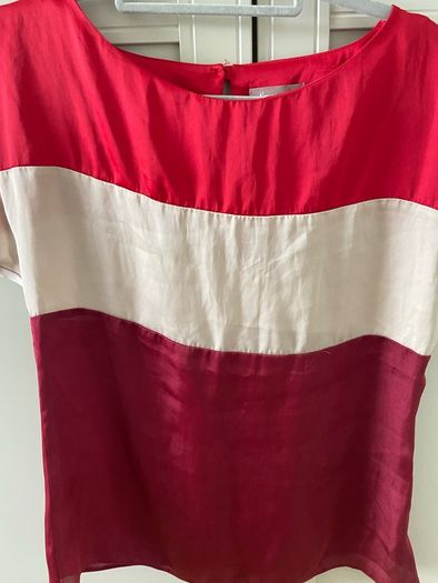 Red, maroon and fawn colour block top size 10