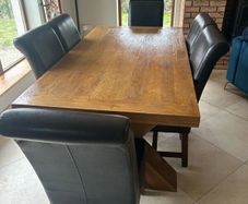Oak Table and six chairs. 350