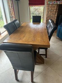 Oak Table and six chairs. 350