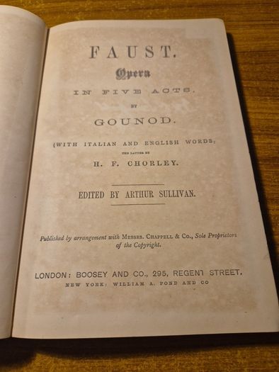 The Royal Edition antique (c. 1880) "Gounod's Faust" opera in five acts; excellent Eastlake Lyre cover; Chorley; edited by Arthur Sullivan
