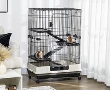 Four-Tier Small Animal Cage, for Bunnies, Ferrets, Chinchillas w/ Wheels, Tray - Black