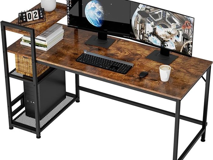 NEW SALE | Computer Desk, Computer Desk with Bookshelf, Study Computer Laptop Table with 4 Tier DIY Storage Shelves Writing Table for Home Office Bedroom,140x60x110cm