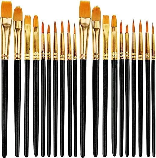 20 PCS Nylon Hair Paint Brushes Set for Acrylic Oil Watercolor Gouache Painting Face Paint Brushes for Children and Adults