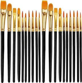 20 PCS Nylon Hair Paint Brushes Set for Acrylic Oil Watercolor Gouache Painting Face Paint Brushes for Children and Adults