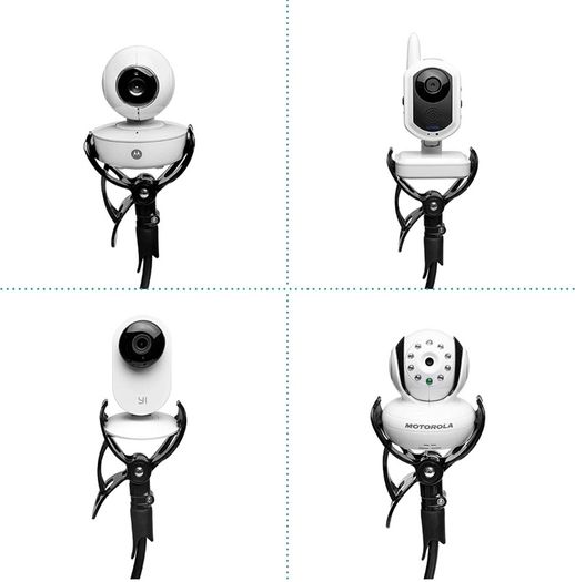 Twist Black/White | Universal Baby Monitor Holder | Secure with Straps & Clamp to Furniture | No Drilling Required | Flexible Baby Camera Mount | Baby Monitor Shelf