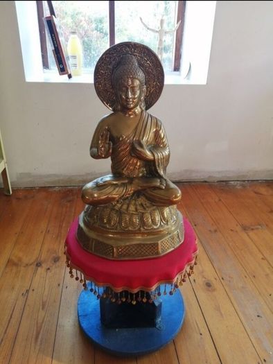 Large Solid Brass Buddha Statue & Stand