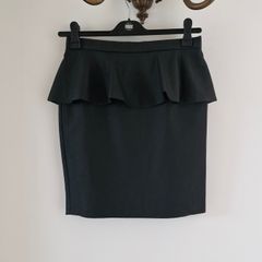 Black faux leather peplum skirt (knee length)