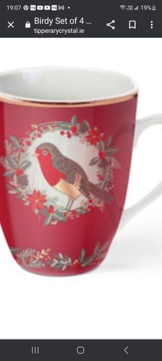 Boxed set of Tiperary Crystal robin mugs
