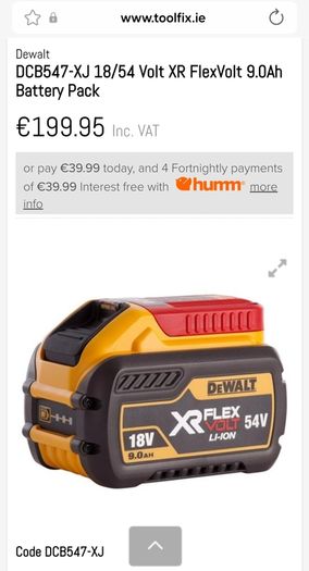 DeWalt 9Ah 18V/ 54V XR Flexvolt Battery