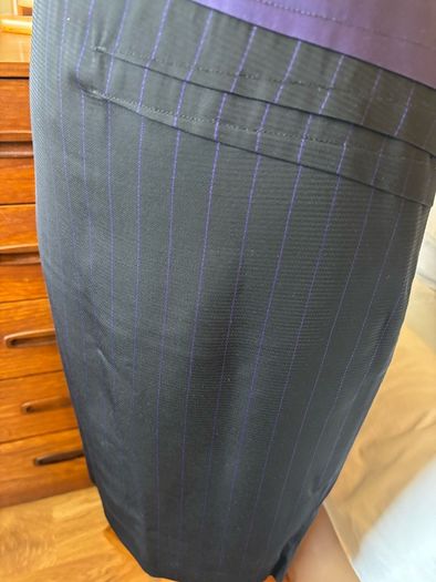 Quin and Donnelly Black with purple pin stripe and panel skirt