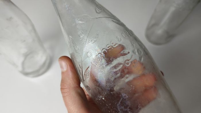325 - Set of 3 Vintage Clear Glass Collectible Decorative L Rose and Co Bottles