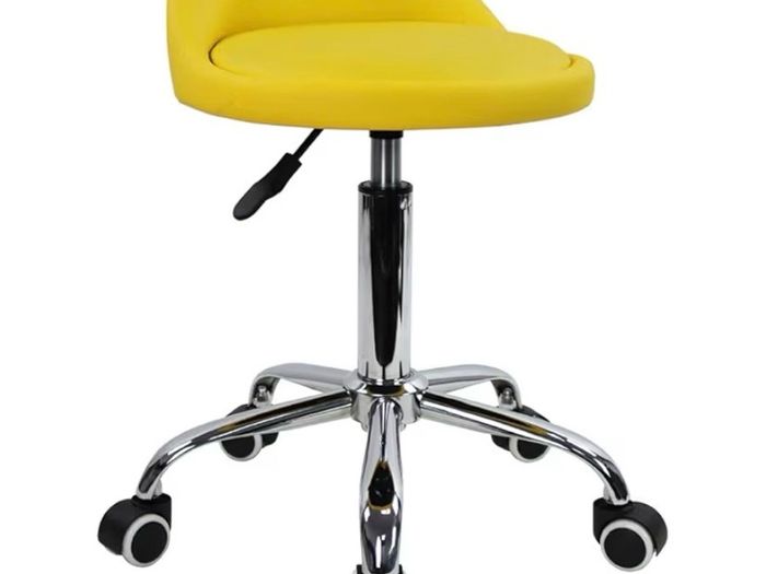 Leather Round Rolling Stool with Back Rest Height Adjustable Swivel Drafting Work SPA Task Chair with Wheels (Yellow)