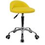 Leather Round Rolling Stool with Back Rest Height Adjustable Swivel Drafting Work SPA Task Chair with Wheels (Yellow) Image 2