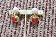 Vintage Style Brand New Ruby Red &amp; Pearl Earring