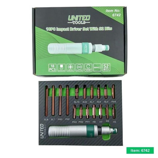 United Tools 18pc Impact Driver Set With S2 Bits