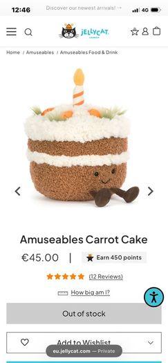 New JELLYCAT Amuseables Carrot Cake