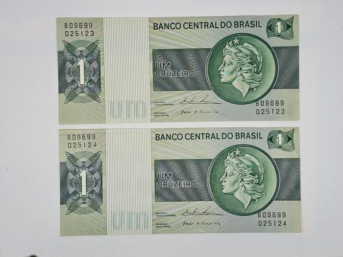 Brasil 1 Cruzeiro x2 Consecutive Notes Uncirculated