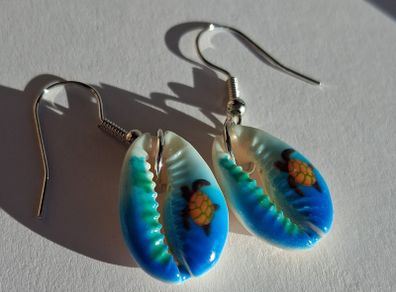 Cowrie Ocean Theme with Sea Turtles Earrings