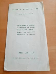 Phoenix Laundry 1962 price list