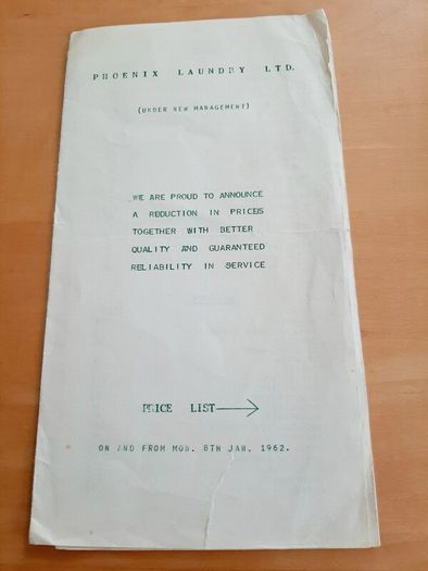 Phoenix Laundry 1962 price list