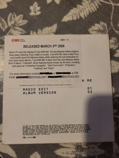 Massive Attack Live With Me Promo CD Single 2006 EMI Ireland
