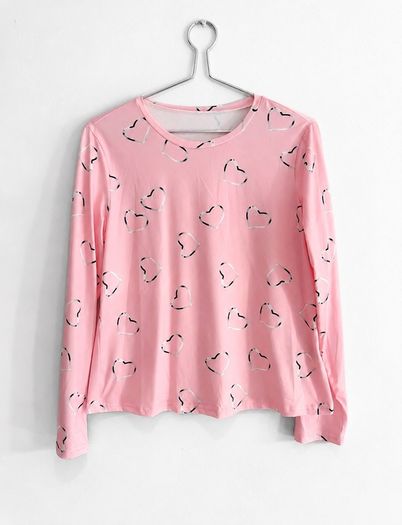 New Pink Heart Long Sleeve Top