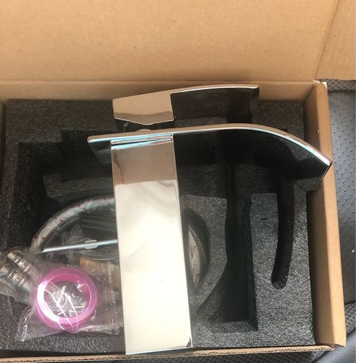 Waterfall Bathroom Taps, Bathroom Sink Monoblock Mixer Faucet Chrome(UK Standard) Basin Cold & Hot Water Chrome Plated Brass Tap