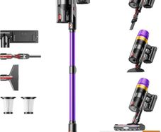 Cordless Vacuum Cleaner for Pet Hair, 1.8 L with Display, 55000Pa/620W/75Min Battery Vacuum Cleaner, Self-Standing Handle Vacuum Cleaner with Anti-Tangle Brush & Wall Charging Station