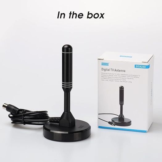 August DTA240 HD High Gain Freeview TV Portable Indoor Outdoor Digital Antenna Tuner DXB T Television Dab Radio SD 4K Magnetic Black