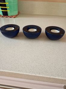 Habitat Navy glass tealight holders.