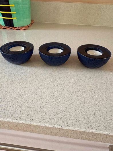 Habitat Navy glass tealight holders.
