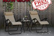 NEW SALE | 3pcs Folding Zero Gravity Chairs Sun Lounger Table Set w/ Cup Holders Reclining Garden Yard Pool, Beige