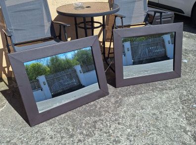 Pair of leather framed mirrors