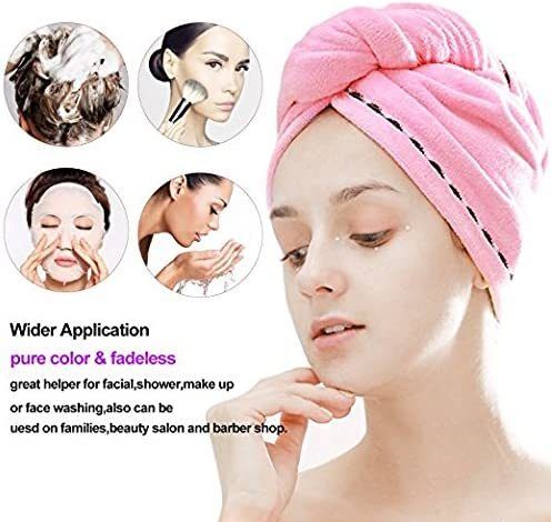 3 Pack Microfiber Hair Towel Wrap Super Absorbent Twist Turban Dry Hair Caps with Buttons Bath Loop Fasten Salon Dry Hair Hat Pink Blue Purple