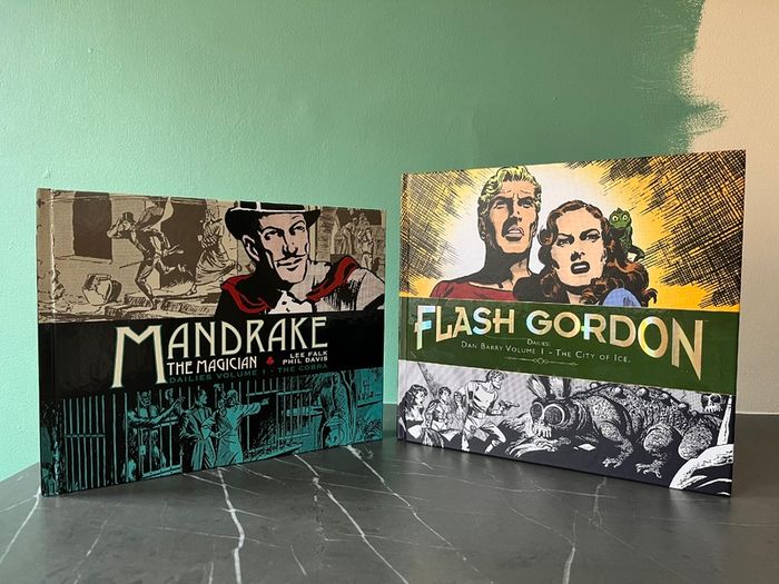 Two Hardback Flash Gordon/Mandrake the Magician Dailies comic books - New/Large Oversized