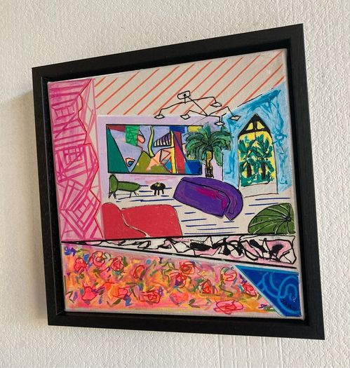 Framed Original Abstract Painting Miami style Interiors Art   Original Art Gift