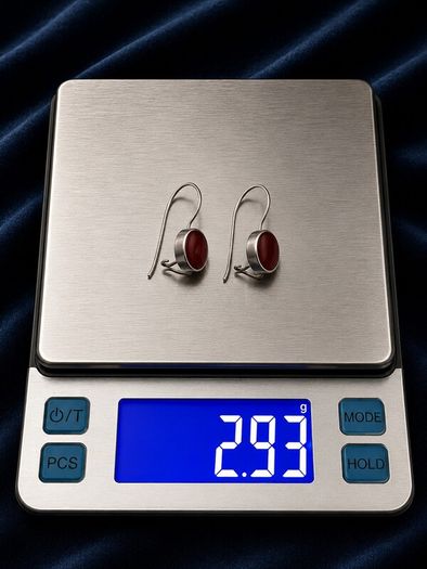 Vintage 925 Sterling Silver & Red Coral Gemstone Earrings
