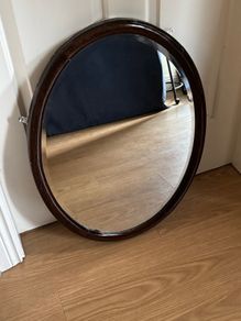Vintage Oval Oak Wall Mirror with Bevelled Glass