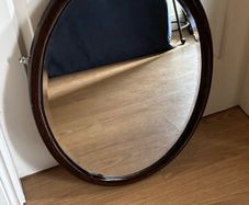 Vintage Oval Oak Wall Mirror with Bevelled Glass