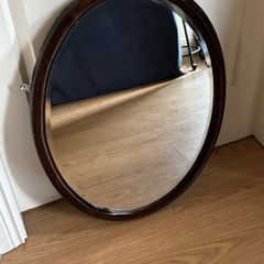 Vintage Oval Oak Wall Mirror with Bevelled Glass