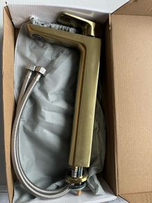 Brushed brass tall mixer tap